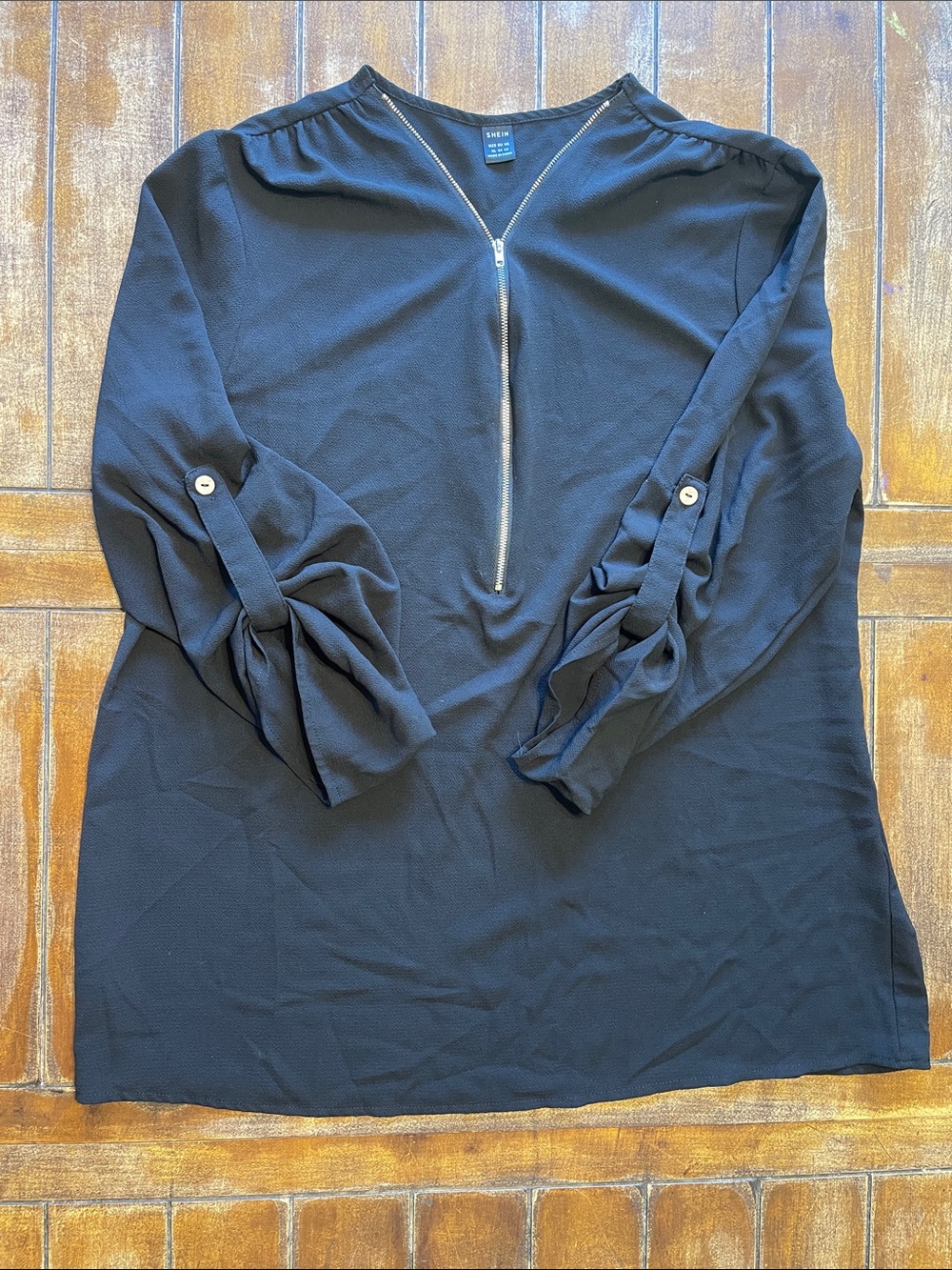 SHEIN Black Long-Sleeve Zip-Front